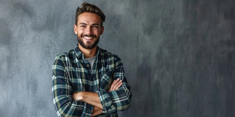 Happy Young Man Smiling Confidently with Arms Crossed