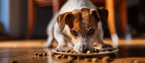Jack Russell Terrier obediently anticipates food.