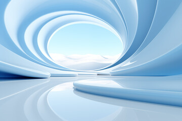 Beautiful futuristic Geometric background for your presentation. Textured intricate 3D wall in light blue and white tones. AI generated.