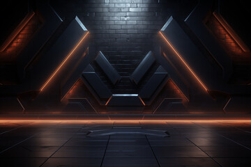 Beautiful futuristic Geometric background for your presentation. Textured intricate 3D wall in dark tones. AI generated.