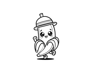 Cute Cartoon of banana illustration for coloring book outline line art. banana mascot design with dynamic pose