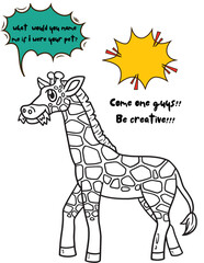 Safari animals friendly cartoon characters collection,
girrafe  ,Black outline coloring book vector illustrations