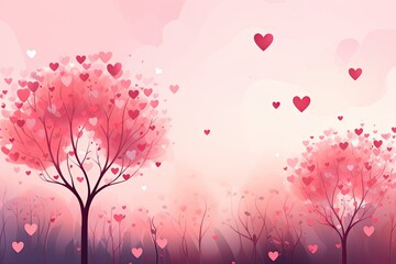 Valentines Landscape with Heart Shaped Trees and Room for Copy