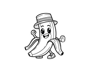 Cute Cartoon of banana illustration for coloring book outline line art. banana mascot design with dynamic pose