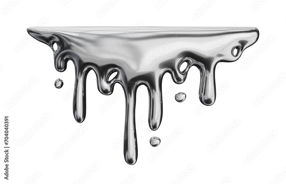 Fototapete 3d chrome metal melting fluid shape. abstract dripping liquid mercury metallic icon. 3d rendering al