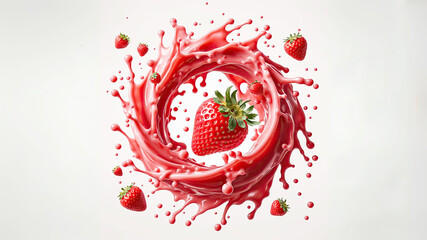 Strawberry juice splash twisted around and swirled around.
