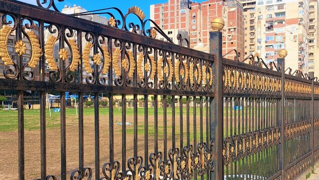 fence around the football stadium consists of  steel section and steel par and attachment