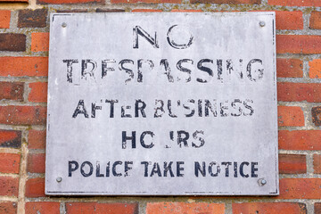 No trespassing sign on business