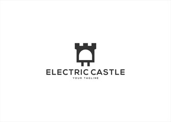 Castle with Electric plugs logo design vector