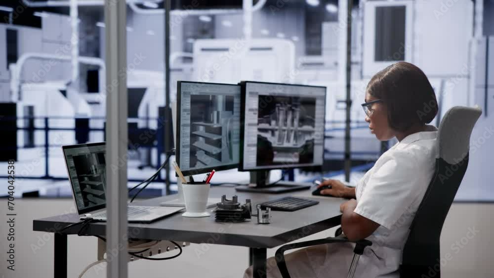 Poster Engineer Doing 3D CAD Model Design On Computer