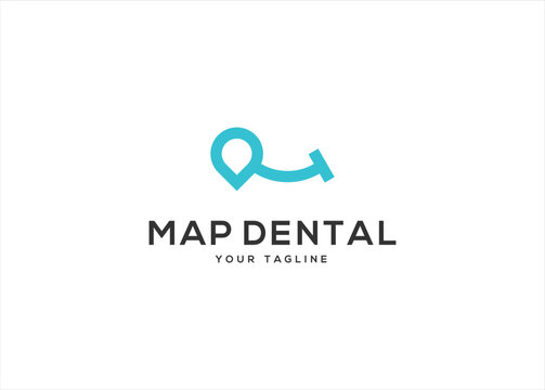 Dental logo with map pin location concept design vector illustration