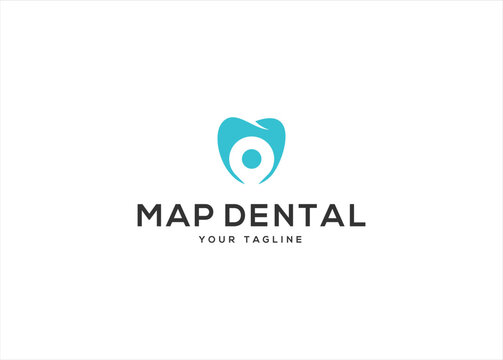 Dental logo with map pin location concept design vector illustration