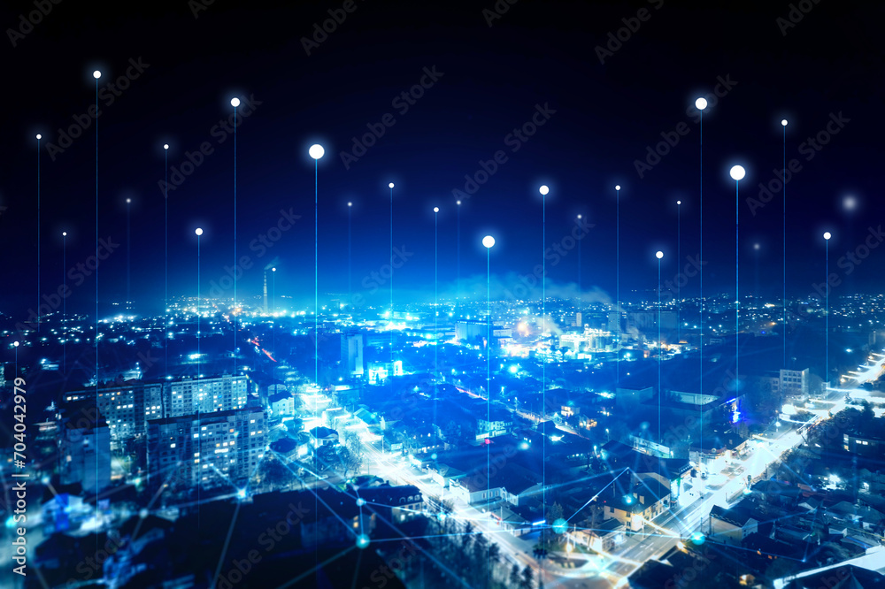 Poster smart city and digital transformation.data connection technology. telecommunication and communicatio