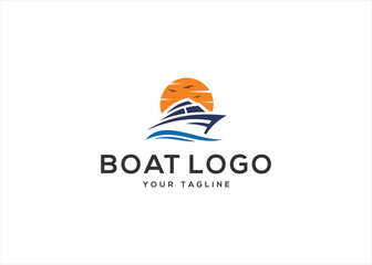 boat logo design sunset view maritime nautical icon