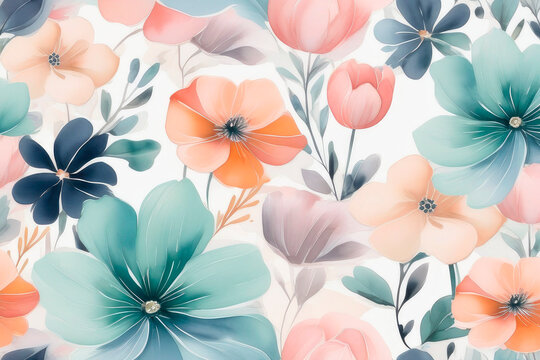 Watercolour floral seamless pattern with spring flowers.