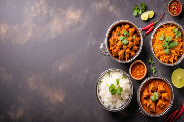Top view indian food bowls  with copy-space
