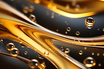 Grey Golden macro view of gold liquid bubbles - obrazy, fototapety, plakaty