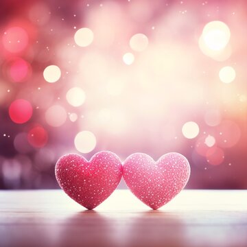 Valentines day background with two hearts on bokeh background.AI.