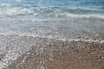 sea waves on the shore. relaxation on the beach by the sea. Mediterranean Sea. vacation in turkey
