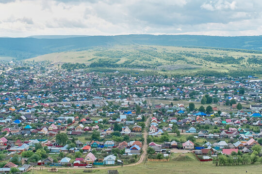 Part of town Sim and surrounding area, Southern Urals, Russia.