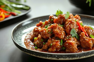 Fototapeta premium juicy and delicious crunchy pork dish. generative AI