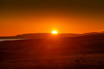 Spectacular sunrise over the wild and desolate lands of  Iceland