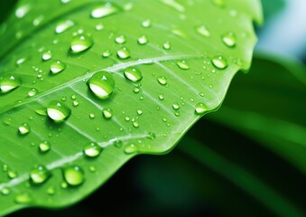 Raindrops on a green leaf