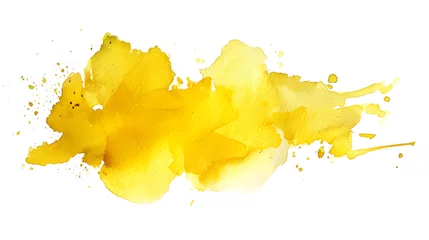 Küchenrückwand glas motiv A vibrant burst of color amidst a blank canvas, the yellow paint splatter resembling a delicate flower in full bloom © Reisekuchen