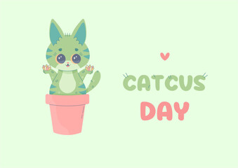 Cat Day card funny catcus holiday August 8, kawaii