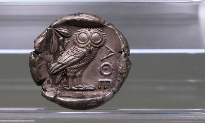 Ancient greek tetradrachm with the owl of Athena