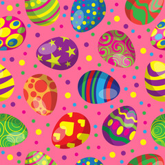Colorful easter eggs set collection seamless pattern on bright background. Happy easter vector illustration.