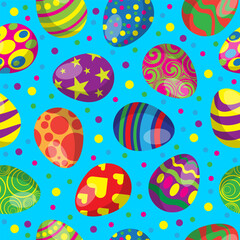 Colorful easter eggs set collection seamless pattern on bright background. Happy easter vector illustration.