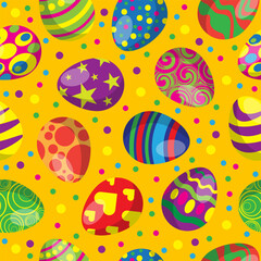 Colorful easter eggs set collection seamless pattern on bright background. Happy easter vector illustration.