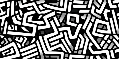 Abstract shapes seamless pattern, black and white.