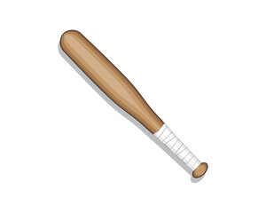 vector design of a baseball bat made of wood and painted brown with a white cloth wrapped around the handle to prevent sweat or getting wet when held
