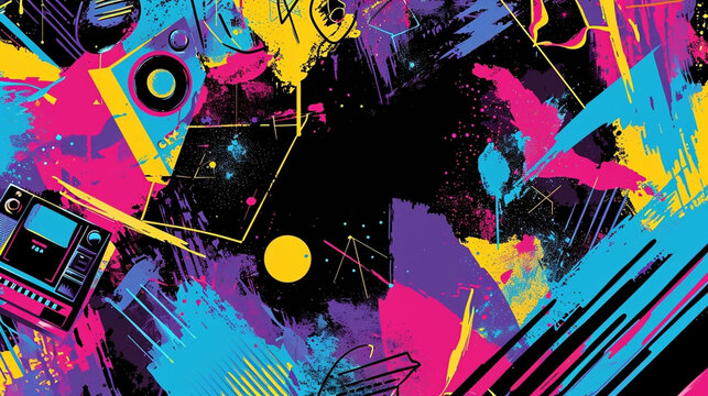 Back To The 90's Backdrop on black background, 90s Theme Party Decoration, Retro Birthday Sign, Nostalgic Disco, Millennial Gen Z Hip Hop Banner. Typical retro background of the 90’s.