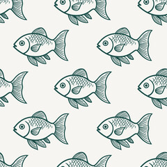 Fototapeta premium Swimming fish seamless wallpaperpattern with background for crafts, scrapbooking, textiles, art projects.
