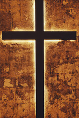 Cross on the Wall - Christ - Concept - Background - Dark - Abstract - Crucifix -  Religion - Light