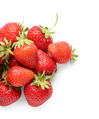 Many fresh strawberries on white background