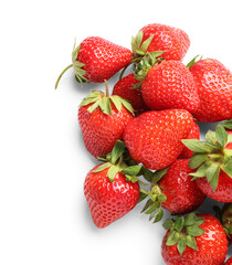Many fresh strawberries on white background