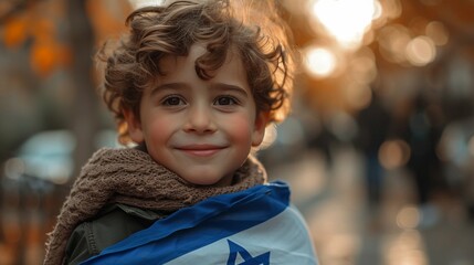 israel.,Israeli kid gleefully waves a large Israeli flag Generative AI - obrazy, fototapety, plakaty