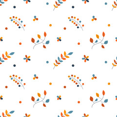 Colorful botanical Illustration white background, seamless vector pattern