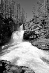 June Waterfall in Black and White, Glacier National Park