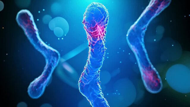 DNA molecules are organized in structures called chromosomes. Genetic DNA testing and analysis animation concept. Zoom into chromosome structure looping colorful background. Medical