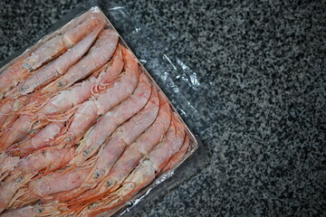 Red king frozen shrimp in a box 
