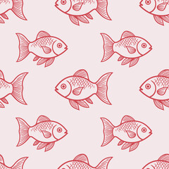 Swimming fish seamless wallpaper coral pattern with background for crafts, scrapbooking, textiles, art projects.