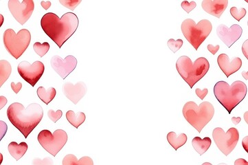 red and pink hearts watercolor illustration romantic horizontal banner for valentines day copy space middle. February 14 card. 