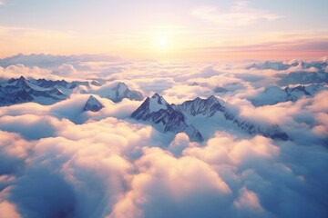 Fototapeta premium mountain summits merging from a sea of clouds at sunset