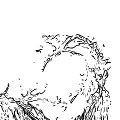 Hand drawn vector illustration of water drop. Black and white sketch of a wave on a white background