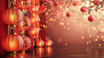 Abstract background with Chinese New Year theme decorated with lanterns